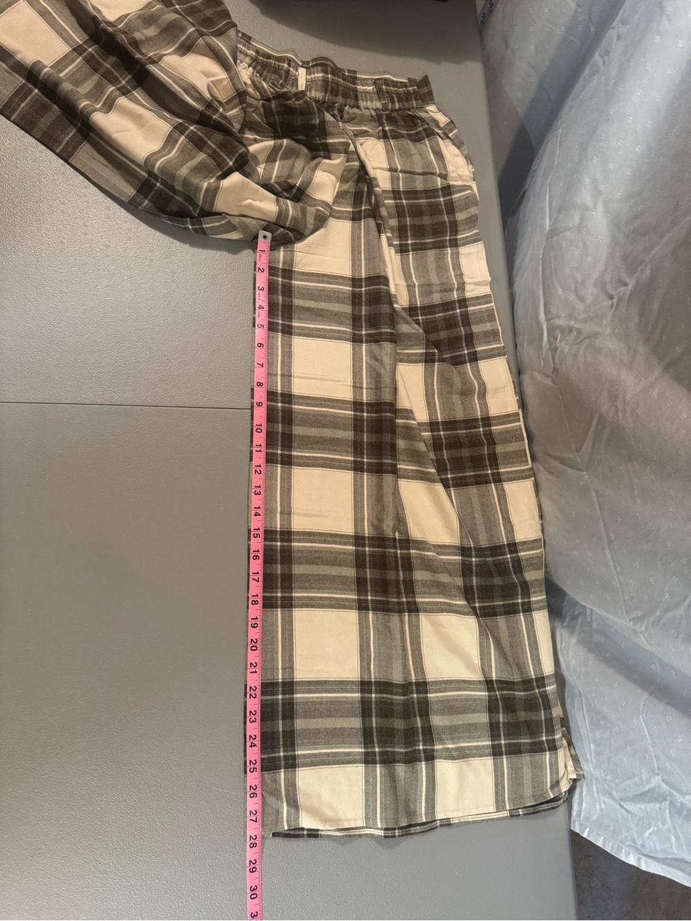 Free People Wide Leg Plaid Pants in Cream and Brown - Picture 3 of 4